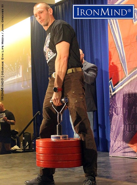 Returning to grip competition in a big way, Ohio’s own Andrew Durniat (CoC3 ‘08, CoC3.5 ’12) is shown hitting 105 kg on the Rolling Thunder at the 2019 Arnold Armlifting Championships (Columbus, Ohio). IronMind® | Image courtesy of Garage Gym Life Media/John Greaves III