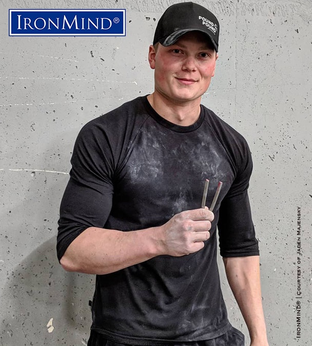 Jaden Majensky IronMind Red Nail Watch for big things from Jaden Majensky as certifying on the IronMind Red Nail could be just the beginning for this Canadian teenager who has his sights set high in the world of grip strength and steel bending. IronMind® | Courtesy of Jaden Majensky