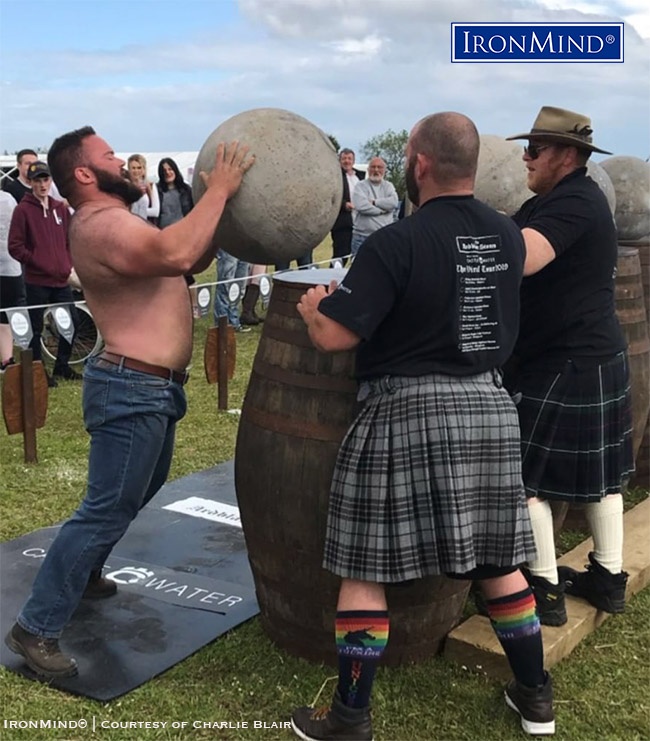 Janis Skujins loading the Ardblair Stones, which he zipped through in world record time. IronMind® | Photo courtesy of Charlie Blair