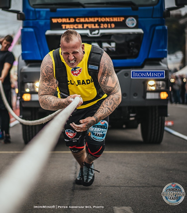 Kelvin de Ruiter SCL Truck Pull WC 2019 The ante is two meters tall and 165-kg bodyweight—no problem for Kelvin de Ruiter as he defended his SCL World Truck Pull Championships title. IronMind® | Peter Agostan/SCL photo