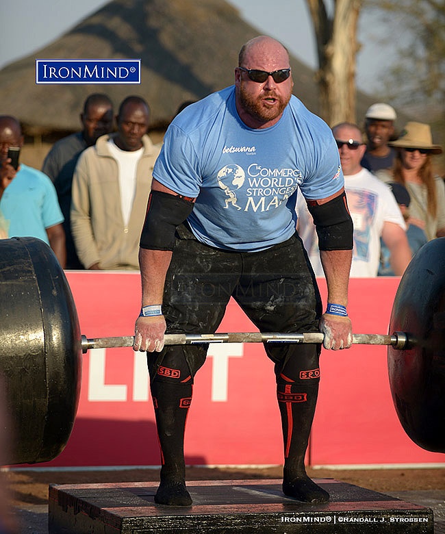 jf caron wsm 2016 The deadlift—universally considered a primary test of strength—shows Jean-François Caron for the giant slayer that he is, often competing against men who outweigh him by something like 100 lb. (45 kg). At the 2016 World’s Strongest Man contest (Kasane, Botswana), Caron pulled 435 kg for a Canadian record and third place behind Eddie Hall and Brian Shaw (tied at 445 kg). IronMind® | ©Randall J. Strossen photo