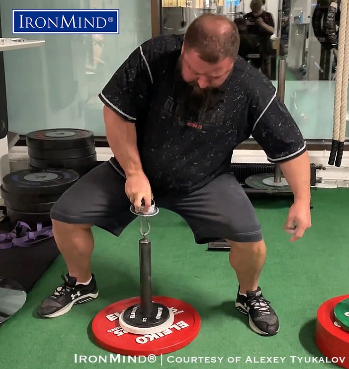 Alexey Tyukalov (Russia) became the first man in the world to certify on the Crushed-To-Dust Plus Challenge, demonstrating his world class all around grip strength. The CTD+ Challenge requires the athlete to close a Captains of Crush No. 3 gripper, lift 35 kg on the IronMind Hub and 115 kg on the Rolling Thunder. ©IronMind Enterprises, Inc.  Photo courtesy of Alexey Tyukalov