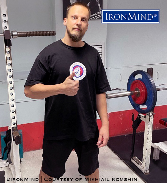 Coming off his certification on the Captains of Crush (CoC) No. 3 gripper, and as he trains for certification on the CoC No. 3.5 gripper, Mikhail Komshin (Russia) developed the all-around grip strength to sail through the Crushed-To-Dust Challenge. Komshin is 32 years old, 185 cm (about 6’ 1”) tall, and weighs 96 kg (about 212 lb.). ©IronMind Enterprises, Inc. | Image courtesy of Mikhail Komshin