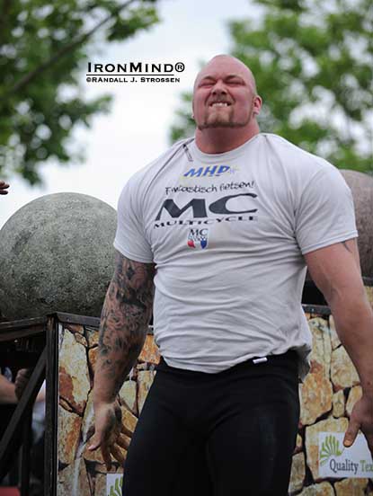Hafthor Julius Bjornsson blistered the Atlas Stones in world record time—was this matchup between “Thor” and Zydrunas a foretaste of what’s coming up at the World’s Strongest Man contest later this year?  IronMInd® | Randall J. Strossen photo