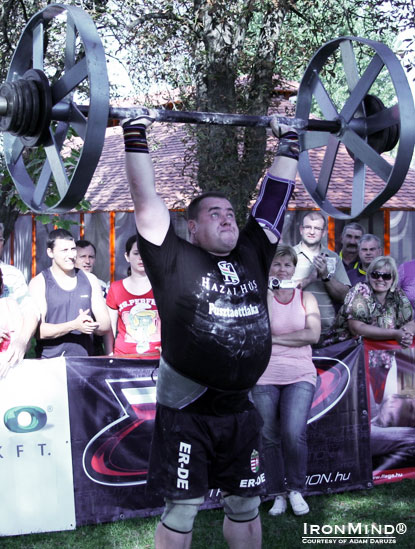 zabo Zolt was the big winner at the 2011 Hungarian Strongest Man contest, where he won most of the events&mdash;including the Apollon&rsquo;s Wheels.  IronMind&reg; | Courtesy of Adam Daruzs.